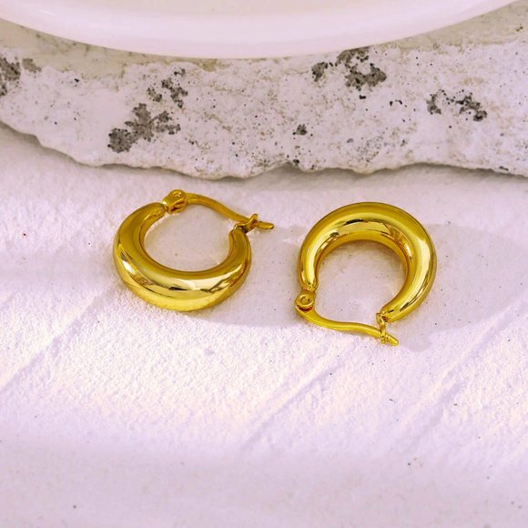 Chunky Hoop Gold Earrings - Picture 8 of 11
